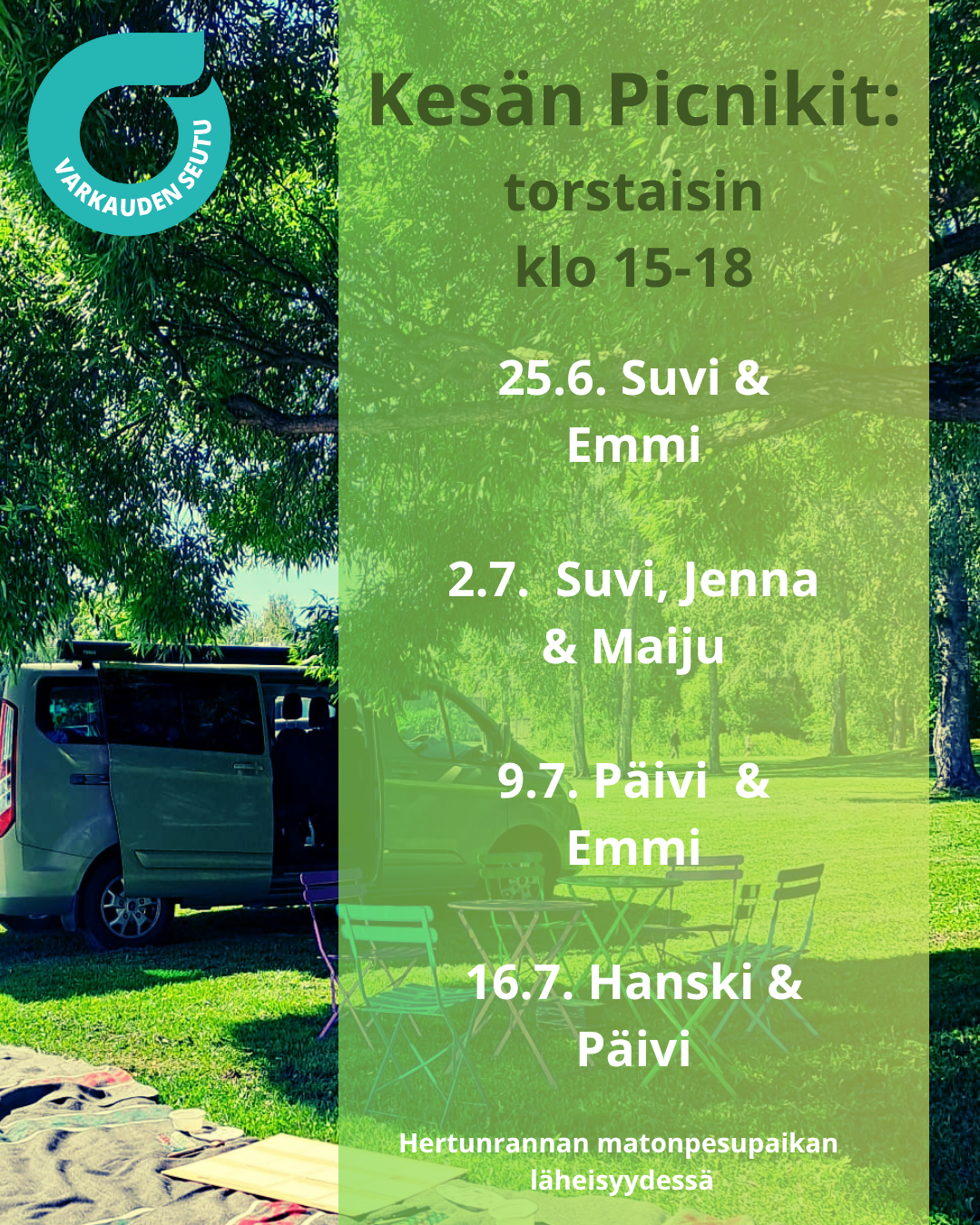 Kuvassa piknik toiminnan mainos, jossa kerrotaan päivämäärät kellonajat ja paikka.